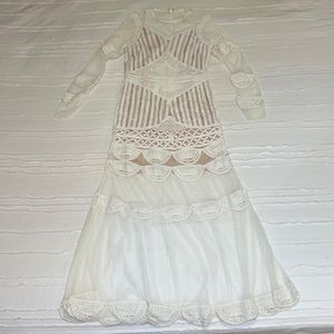 New Nicole Miller Womens Beaded Crochet Dress Ivory